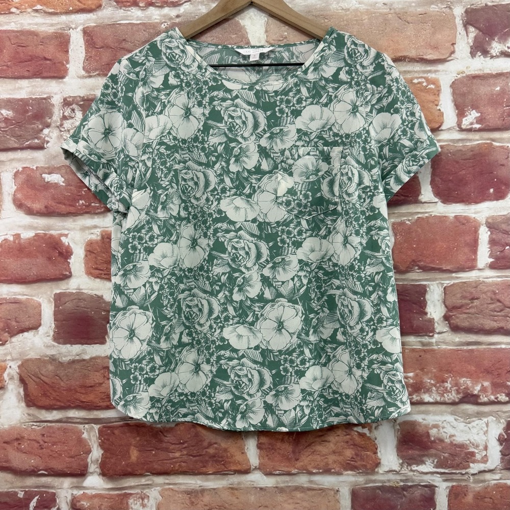 LC Lauren Conrad Top Women's Small Green Garden Floral Casual Career Shirt
